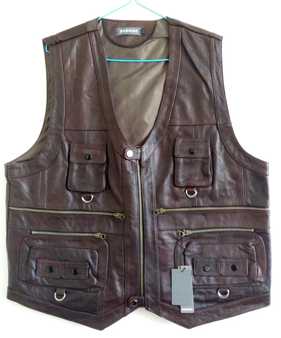 All'ingrosso- Plus Size L-6XL Gilet da uomo con molte tasche Giacca da fotografo in vera pelle Gilet da uomo Gilet Autunno Top