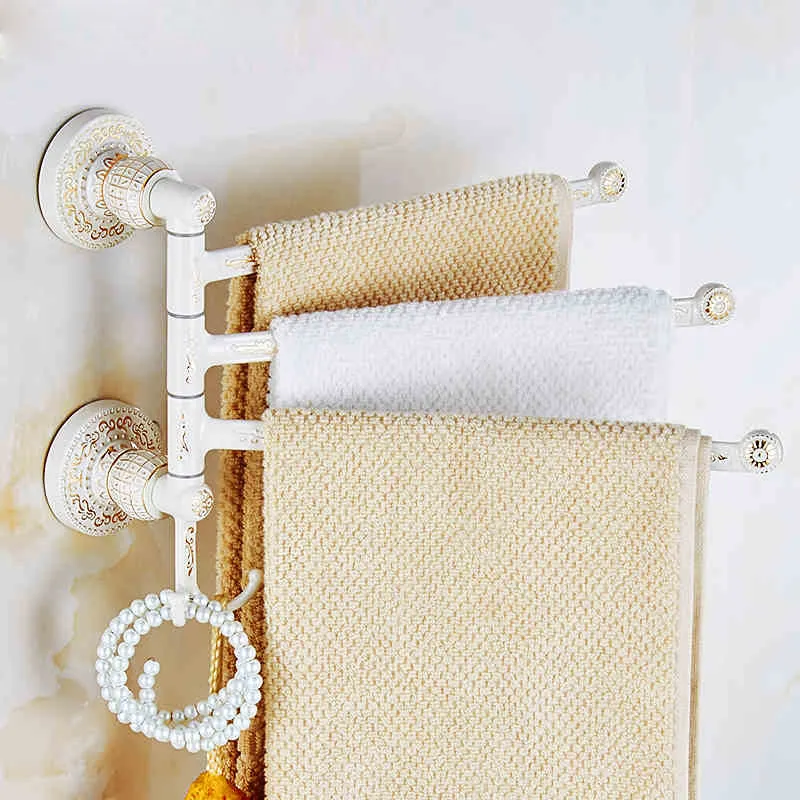 Livraison gratuite style européen conçu Hot vente de luxe mur blanc monté mobiles Porte-serviettes de bain Porte-serviettes de bain pivotant de rail rack