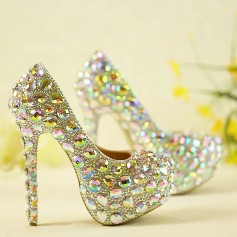 Zapatos de boda de cristal con chispas de alta calidad AB CRISTAL CRISTAL SHATOS CINDERELLA POMBAS DE PROMA DE PROMACIÓN Partido de boda Zapatos de aniversario