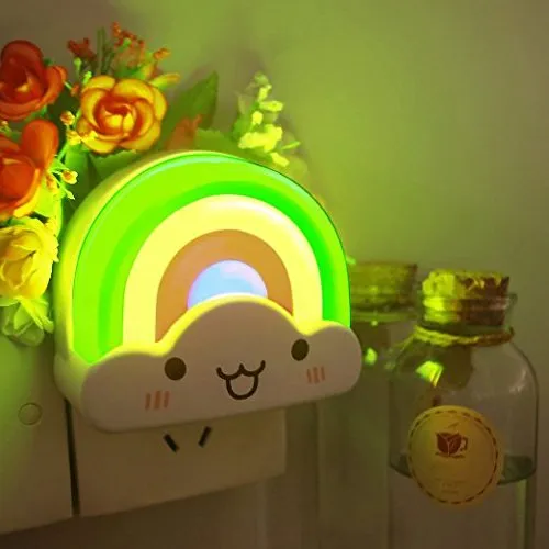 Night Lights LED Baby Kids Rainbow Toddler Nightlight With Voice Sensor Plug In Wall Lamp