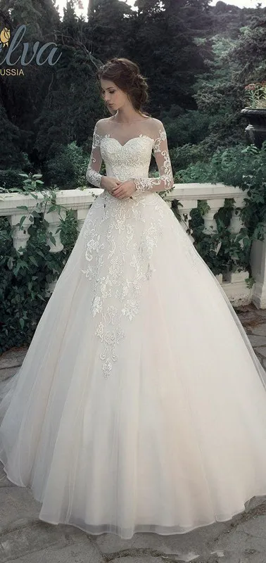 Milva Bridal Vintage Lace Beach Princess Wedding Dresses 2019 Sheer Neck Long Long Sleeve Plus Country Country Top Wedding Bridal D7579919