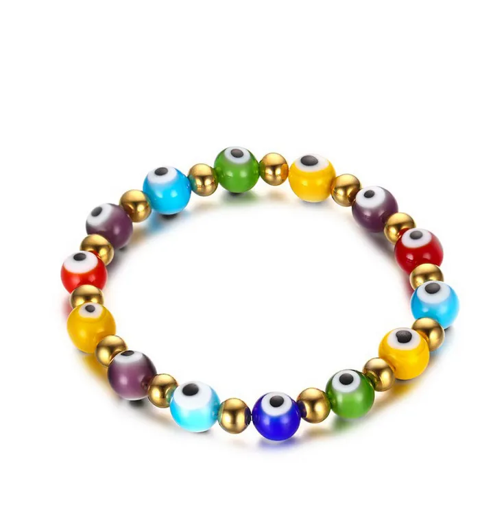 Turc mauvais yeux Bracelet Simple Bracelet à breloques Bracelet couleur or perles fête pulseira masculina bijoux BR-325