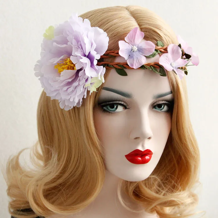 40% de descuento en nueva corona Banda para el cabello Diademas de flores de encaje Bohemia Boda en la playa Envoltura para la cabeza nupcial de Navidad Elástico para damas de honor nupciales Adultos