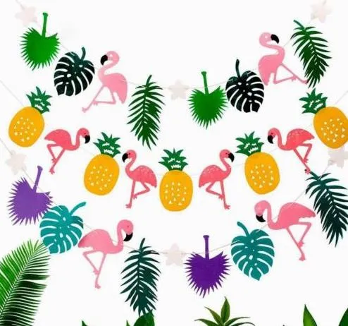 Hawaiian Tropical Flamingo Ananas Banner Filt Flagga Garland Bunting Sommarfest Bröllop Jul höna natt baby shower Dekoration