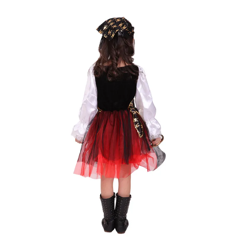 Shanghai Story Long Sleeves Skull Print Peplum Dress Halloween Carnival Party Pirate cosplay Costumes for Children Kids Girls6317582