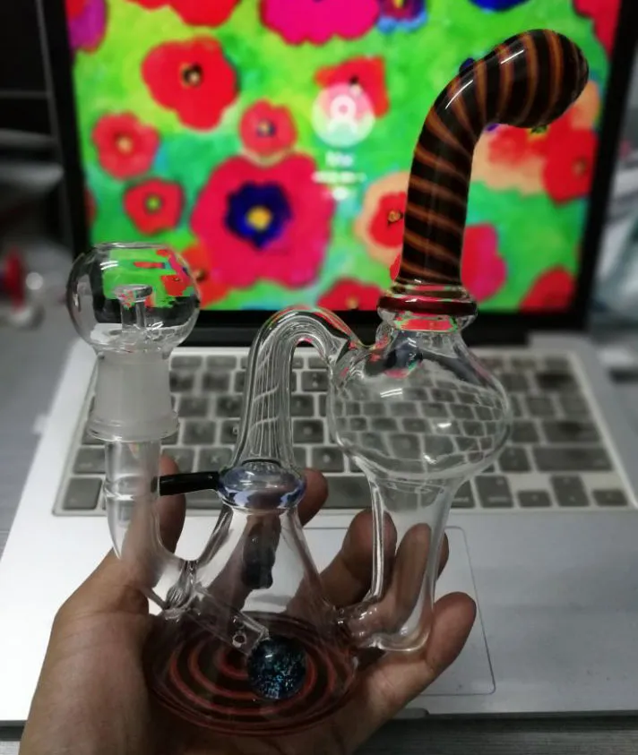 Livraison gratuite Bong recycleur de verre coloré pipe à eau en verre bong en verre avec dôme et clou 18.8mm