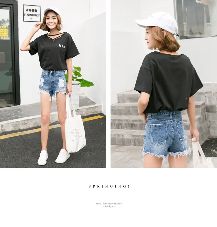 Free ship Do the old washed irregular Women's Shorts holes to be side  female high waist pants summer WS032 Womens Short
