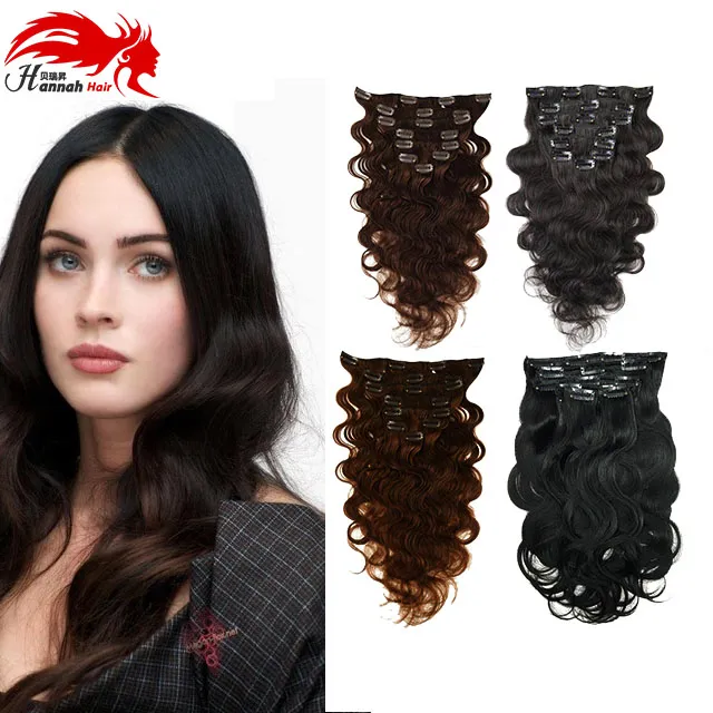 Hannah produit pince en cheveux humains ondulés Cilp dans les Extensions pince à cheveux humains sur Extensions 10-26 "réel naturel pince à cheveux vague de corps