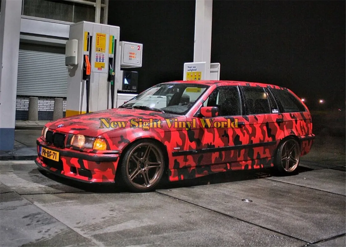 Jumbo Elite Black Red Camouflage Vinyl Wrap Film Red Camo Car Wrap