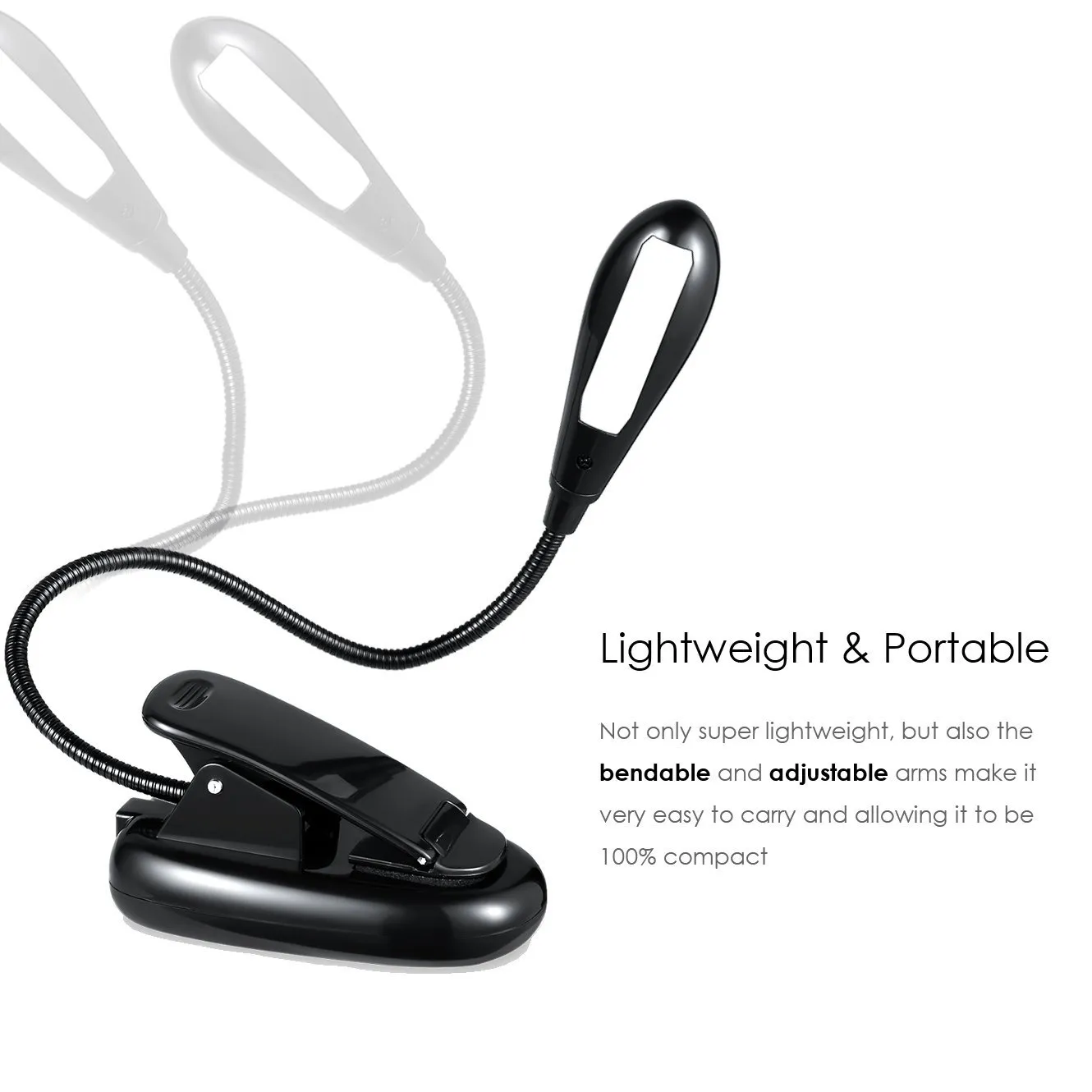 책 조명 충전식 4 LED 읽기 조명 램프 2 개의 밝기 설정 묶음 USB 케이블에 클립