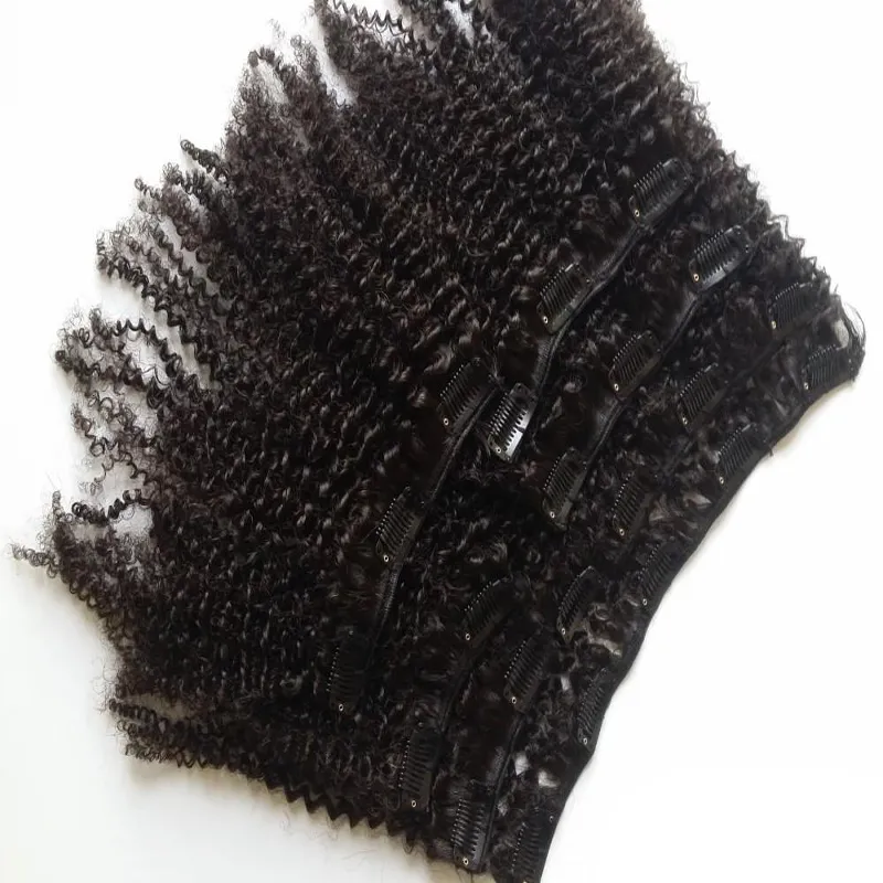 Grampo de cabelo virgem brasileiro na extensão afro kinky curly clip 100g Natural cabelo crespo encaracolado clipe em extensões do cabelo