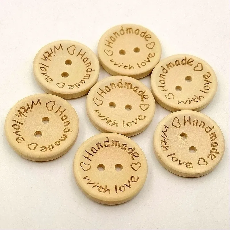 25mm Wooden Buttons 2 holes round love heart for handmade Gift Box Scrapbook Craft Party Decoration DIY favor Sewing Accessories