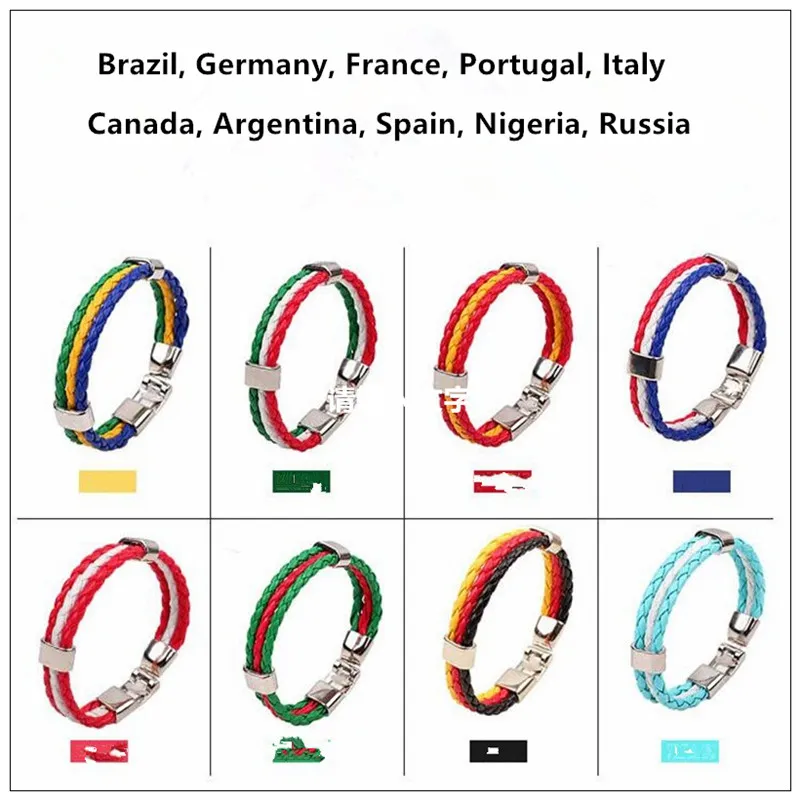 Italy Germany Brazil Flag Rope Surf Leather Bracelet Wristband Wholesale Dropship Fashion Mens Womens Friendship Jewelry