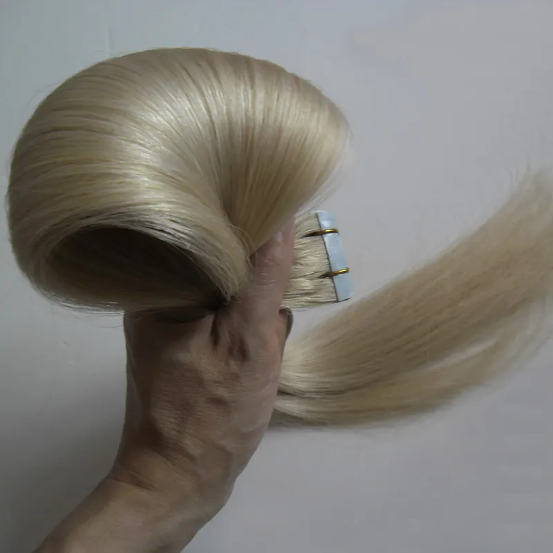 금발 테이프 인간의 머리카락 확장 스트레이트 브라질 PU 피부 씨 위사 머리 20 조각 / 인간의 머리카락 확장에서 50g 테이프 설정