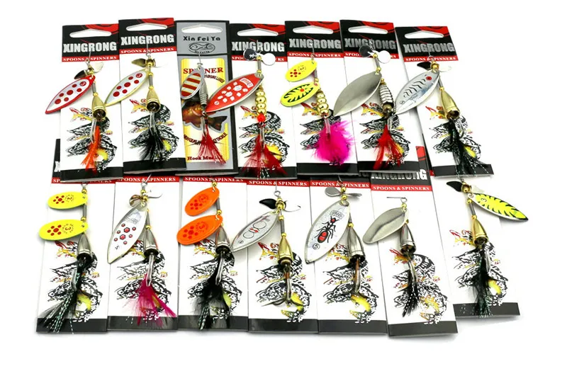 14 stilar Mixed Metal Spoons Baits Fly Fishing Ice Fishing Freashwater Fishing Vib Blades Spinner Lure Sequins Rotera SpinnerBaits