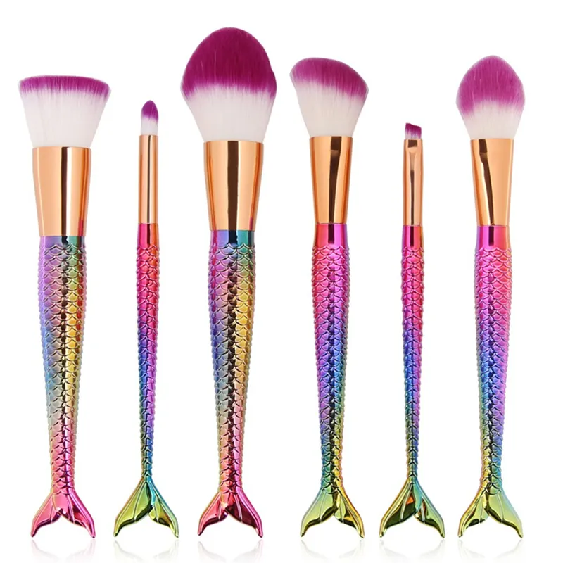 Mermaid Pro Makeup Brushes Set Foundation Blending Powder Eyeshadow Contour Concealer Blush Cosmetic Beauty Make Up Kits Tool5169185