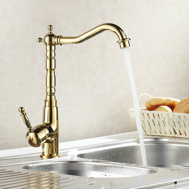 Partihandel - Auswind Antik mässing Guldkran Kök Swivel Kranar Badrum Kran Sink Basin Mixer Tap