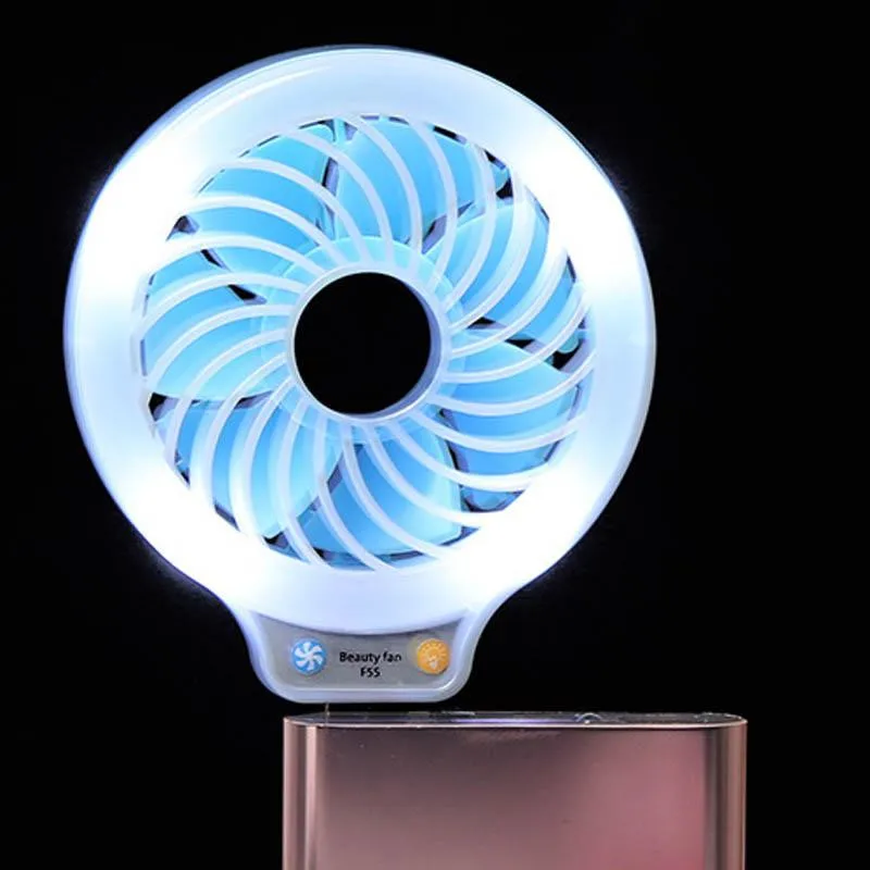 Schoonheid LED nachtlampje met USB Mini-fan draagbare selfie Vul het licht in met kleine ventilator voor Power Bank Smartphone Pocket USB-lampventilator