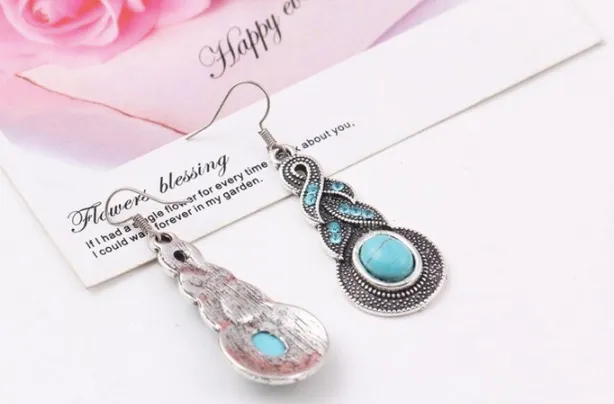 Boucles d'oreilles ensemble de bijoux bohème motif rétro bijoux en cristal bleu collier turquoise boucles d'oreilles ensemble de bijoux femme shipong gratuit whoelsale