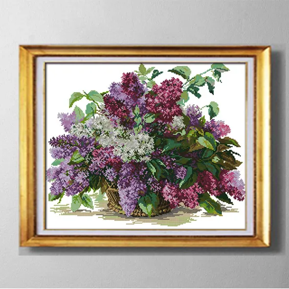 Lilac, Najlepszy Prezent Cross Stitch Zestawy Robótki Zestawy Haftowanie Wzór Drukowane Na Tkaninie DMC 11CT 14CT, Kwiaty House Series Home Decor
