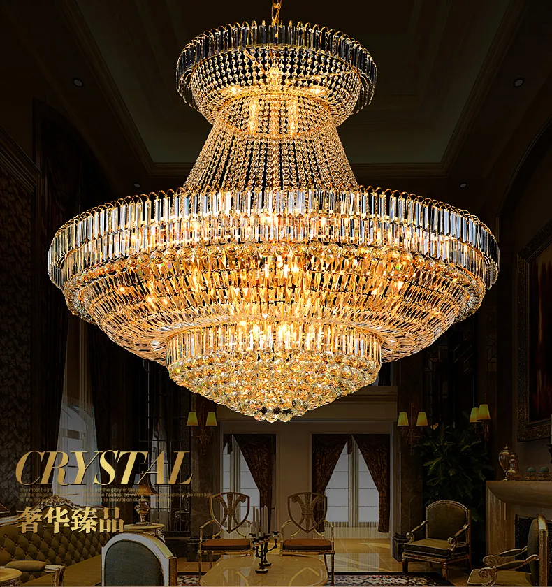 LED Modern Gold Crystal Chandeliers Lighting Fixture American Large Chandelier Droplight European Home Indoor Hotel Restaurant Big Crystal Lamp D140cm