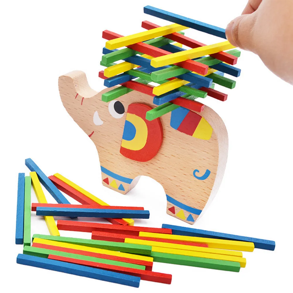 Nuevos niños Elefante de madera Bloques de construcción Equilibrio Juguetes Juegos Niños Educación Inteligencia Juguetes Juegos de interacción entre padres e hijos