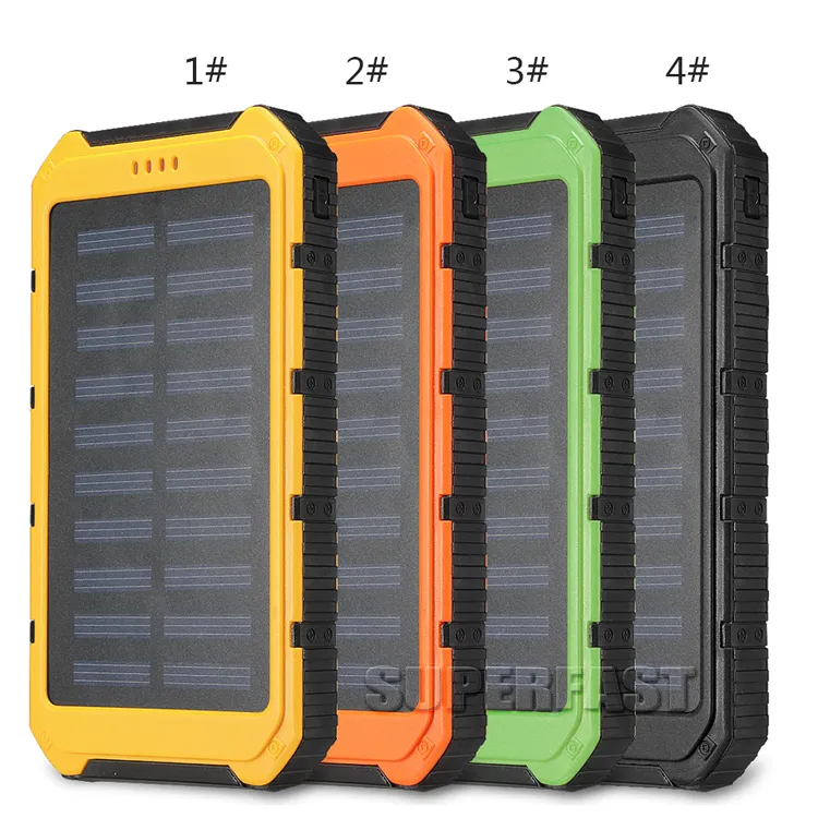 Shockproof 4000 mAh Solar Charger Bank 6000 mAh Portable solpaneler 8000 mAh Funktionella solladdare för MP3 MP4 med detaljhandelspaket