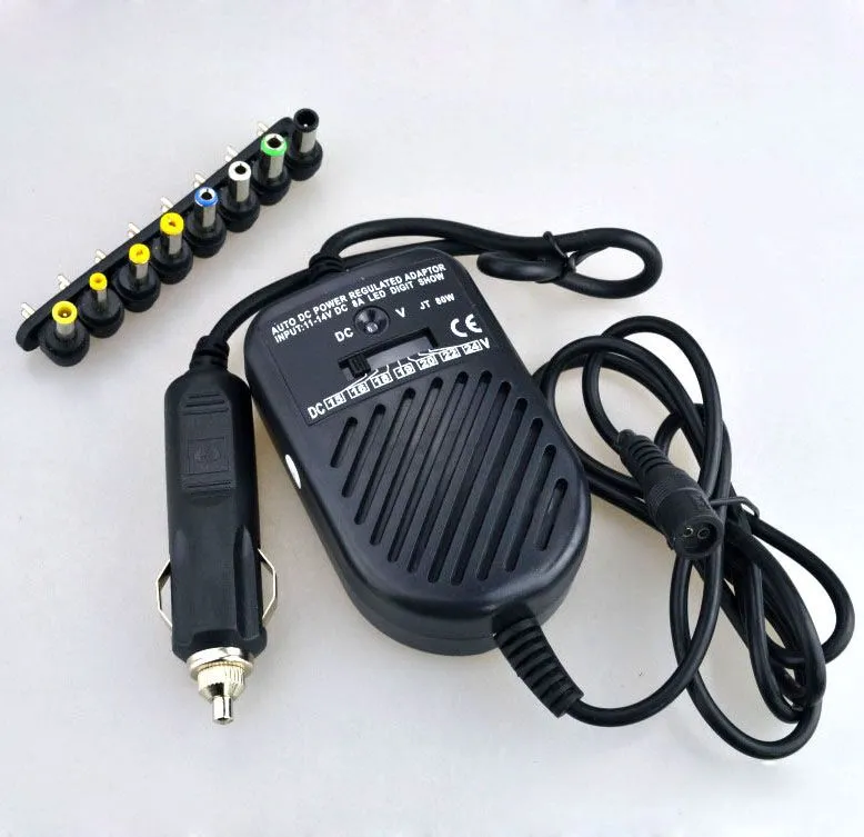 Universal DC 80 W Car Auto Charger Power Supply Adapter Set Para Notebook Laptop com 8 plugues removíveis Frete Grátis Atacado 50 pçs / lote