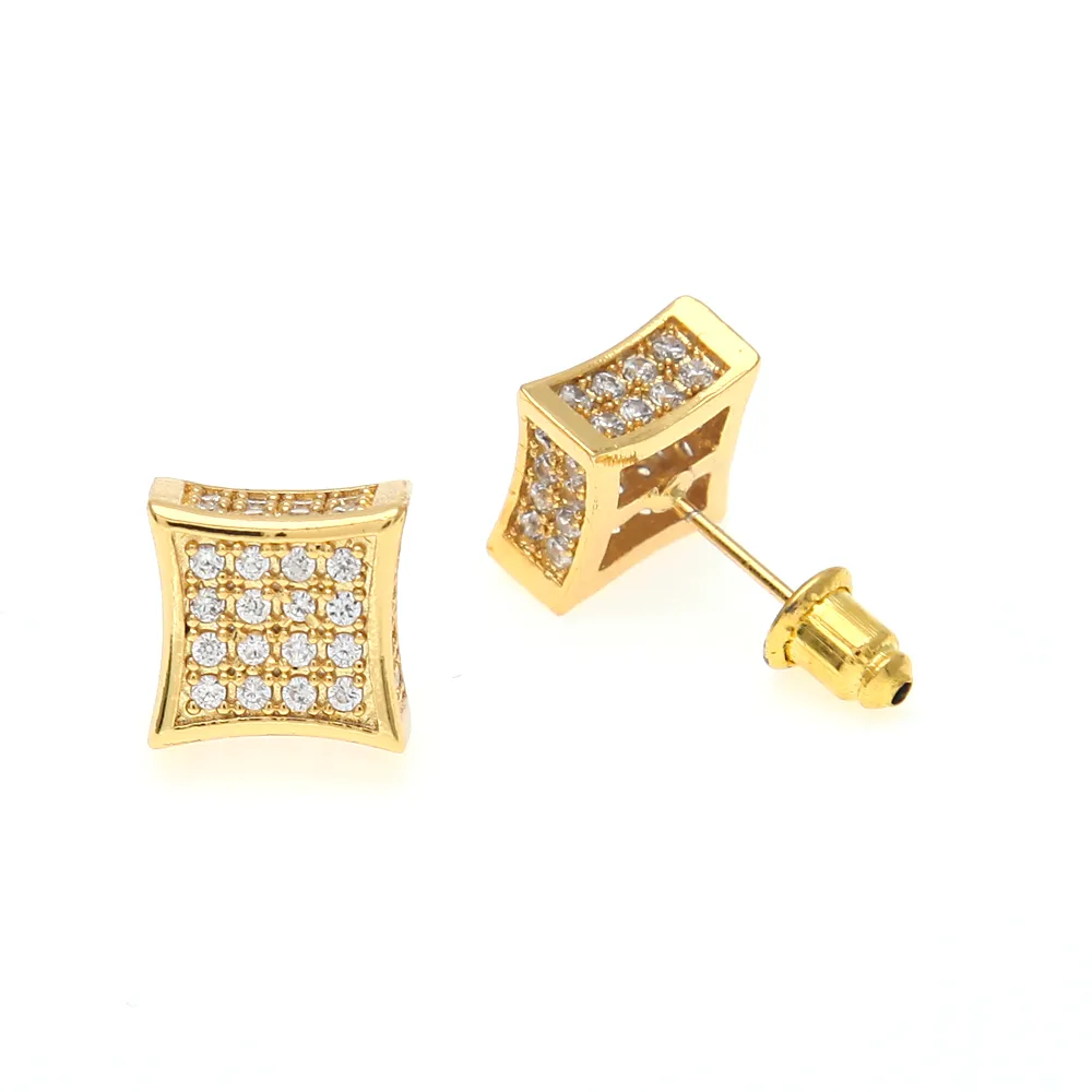 Lujosos pendientes de tuerca de circonia cúbica de cristal completo, de moda, de alta calidad, Color dorado y plateado, para hombres y mujeres, Brincos Punk