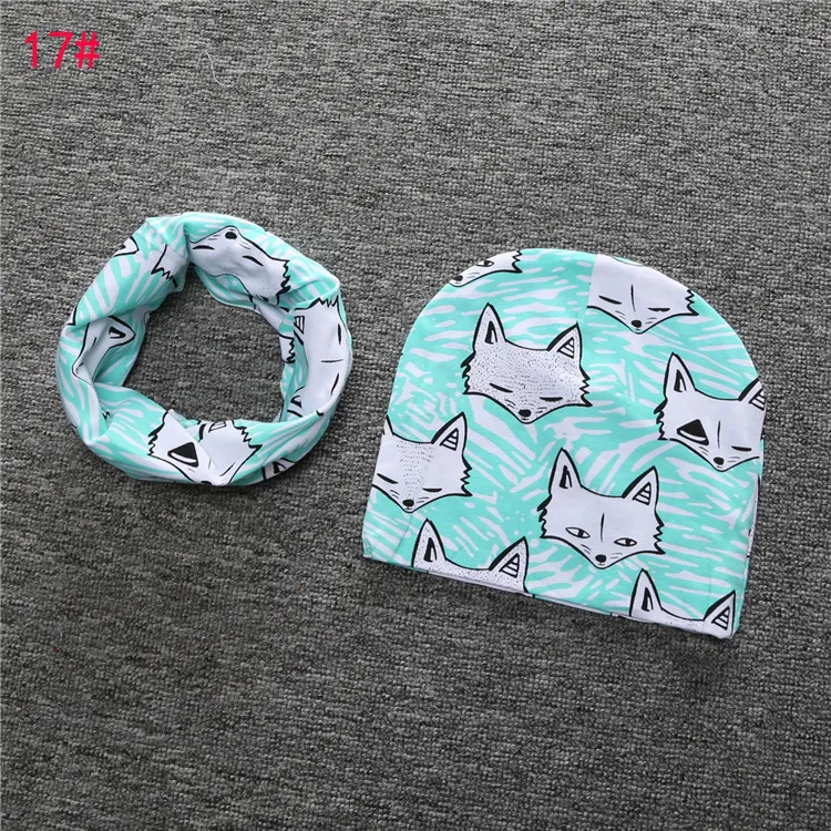 20 Styles INS Baby Printing hat+O Ring Neckerchief Set Fashion Baby Cotton Fox Crocodile Bear Tiger Printing Cap and Scarf A01