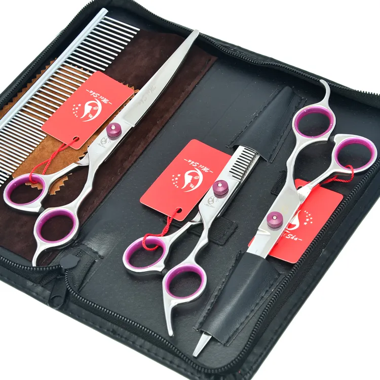 7.0 Inch Meisha Giappone 440C Tesoura Professionale Pet Grooming Forbici Set Cat / Pet / Cane Straight Thinning Curved Shears. HB0055
