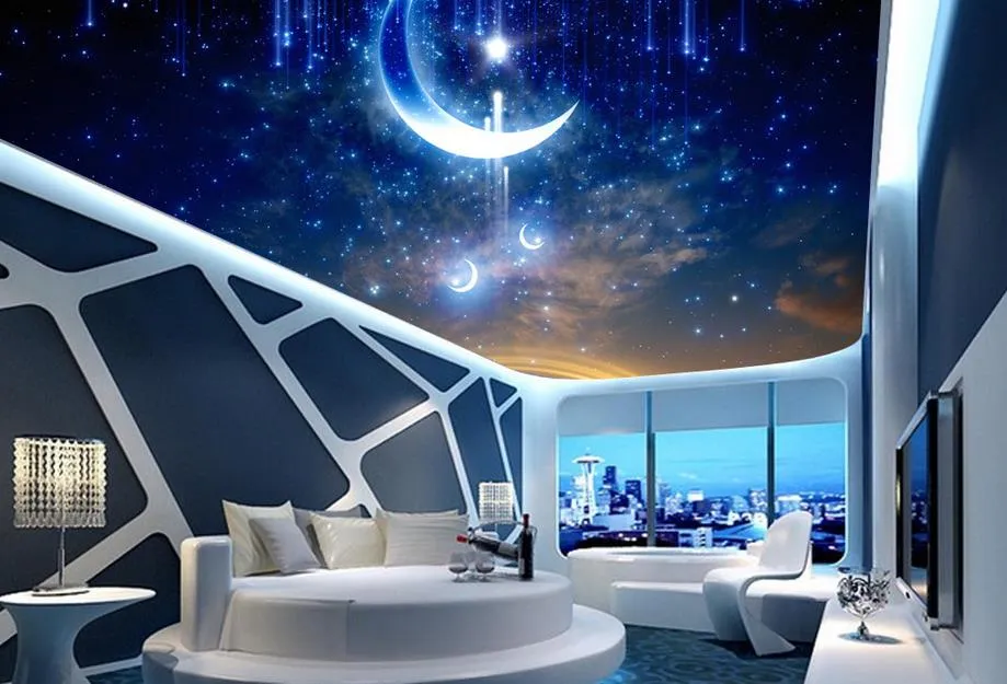 Пользовательские роскошные 3D -обои для потолков Dream Sky Moon Нетканые 3D Потолочные фрески Обои European2454161