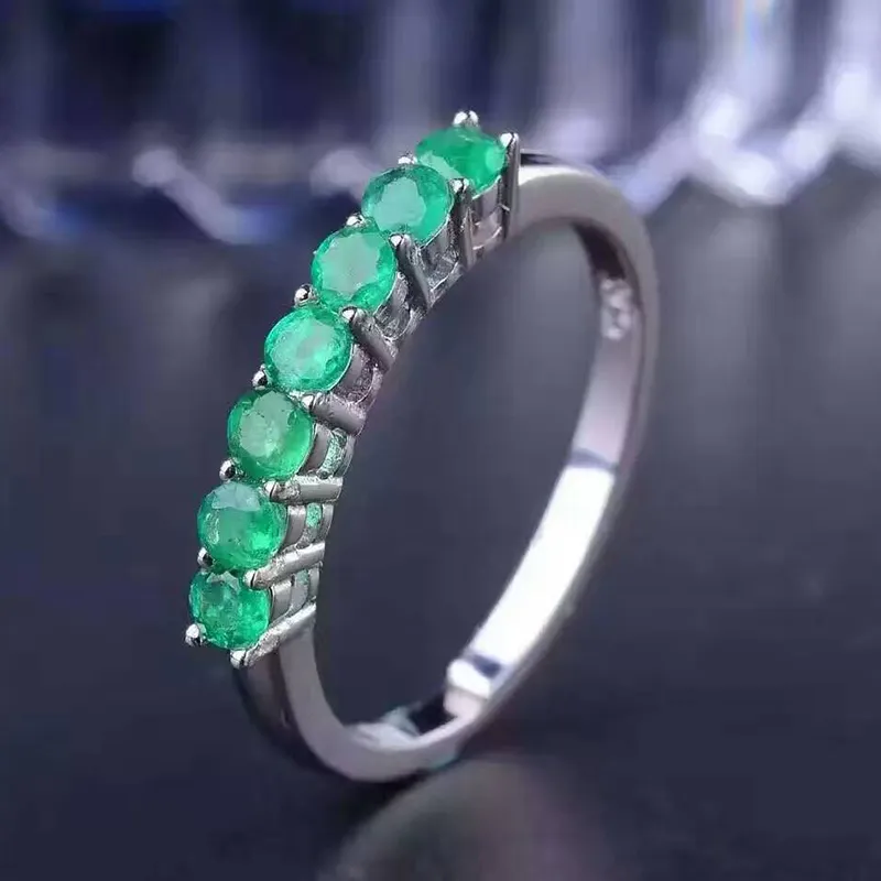 100% natuurlijke edelsteenring Solid 925 Sterling zilveren smaragdgroene ring 7 stks 2.5mm ronde natuurlijke smaragdd edelstenen ring eenvoudig ontwerp