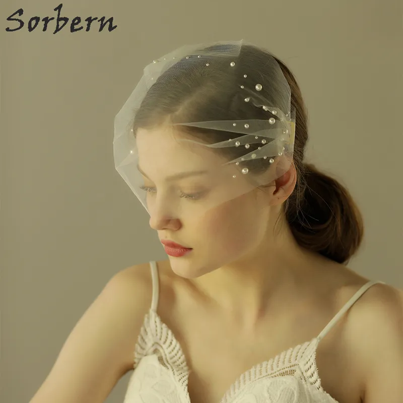 Sorbern White Beads Birdcage Tulle Bridal Veils With Combs Face Veils Bridesmaids Bridal Hair Accessories For Women Bridesmaids Handmade