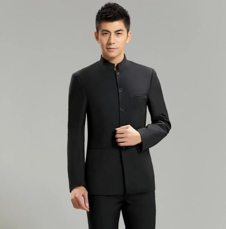 남자 재킷 도매- 치노 세리 슈트 재킷 슬림 한 마다린 칼라 전통 의류 새로운 패션 남성 웨딩 자켓