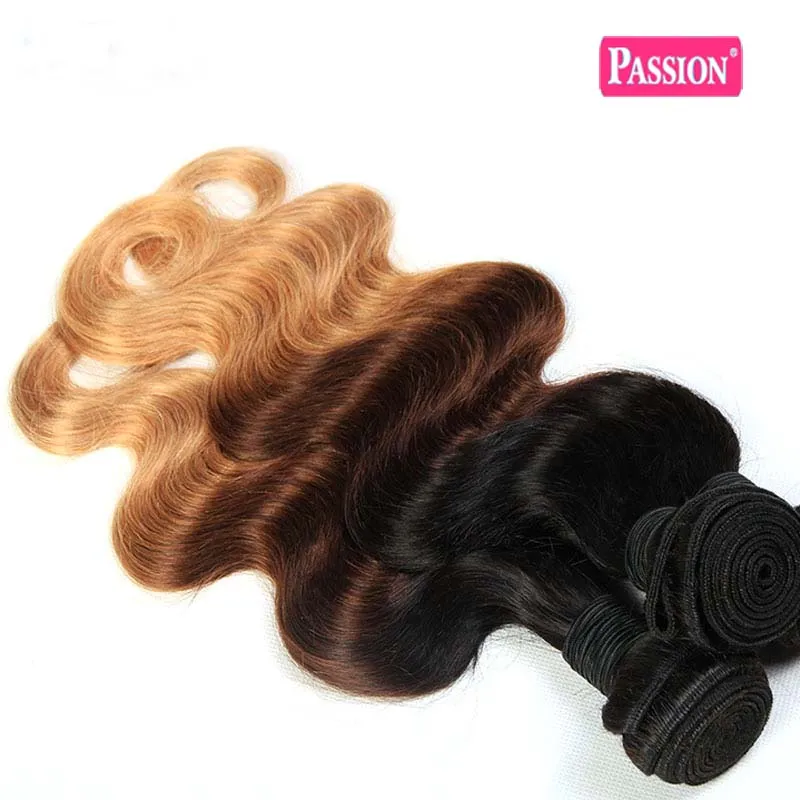 Brasilianska Ombre Mänskliga hårbuntar Tre Tone 1b / 4/27 Blond Remy Hair Weave Partihandel Färgade Body Wave Hair Extensions Deals