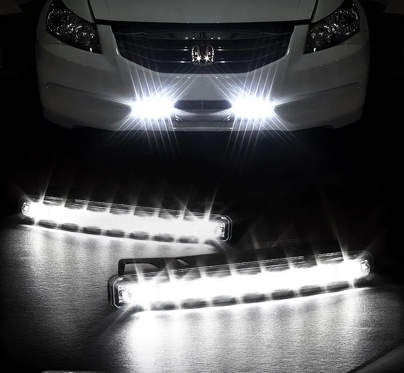 Universal DRL 2Pcs DC 12V 8W 8LED Voiture Conduite Diurne Lumière Courante Tête BROUILLARD Lampe Super Blanc Couleur Étanche Externe Led Car Styling