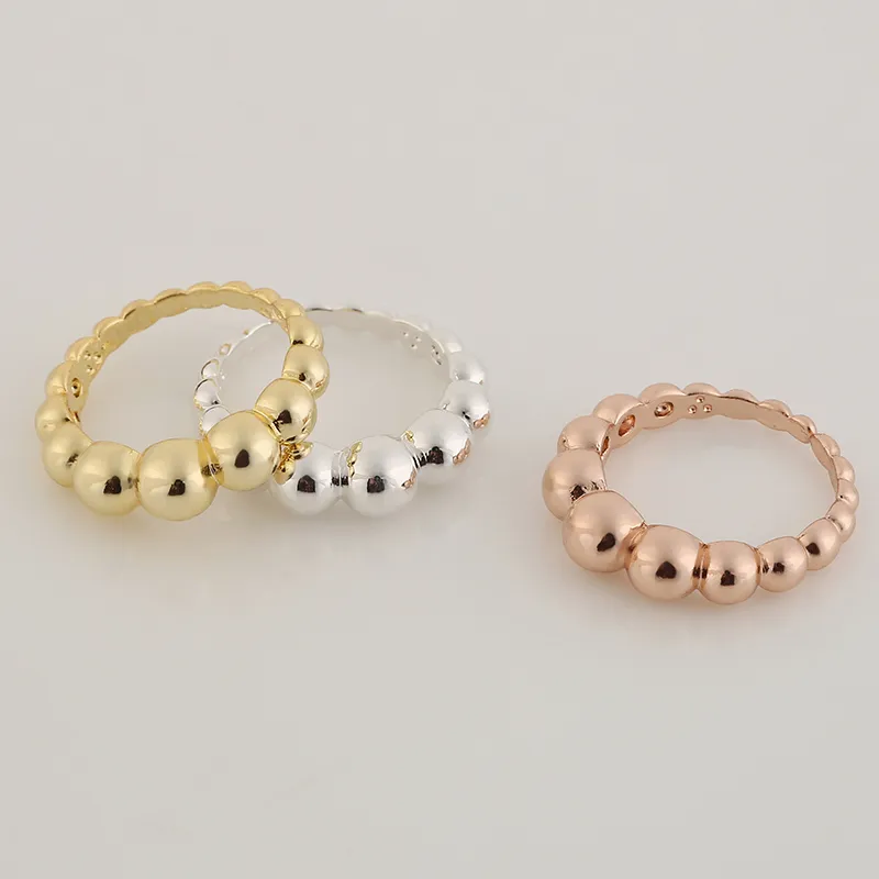 Preço de fábrica New Graded Bead Anéis de Prata Banhado A Ouro Rosa Banhado A Ouro Anel Moda Simples Para As Mulheres Podem Misturar Cor EFR022