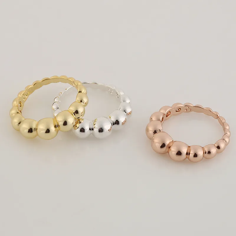 Everfast Wholesale Graded Bead Rings Silver Gold Rose Gold Plated Simple Fashion Ring For Women Can Mix Color EFR022