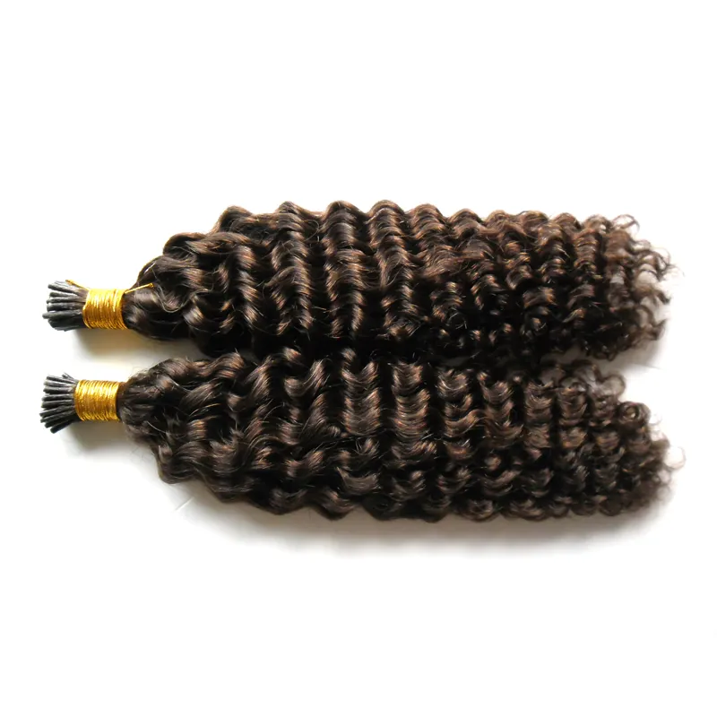 # 4 Marrom Escuro Eu Dedo Extensões de Cabelo Profunda Curly brasileira virgem cabelo de fusão 100g / fios de cabelo humano extensão de queratina