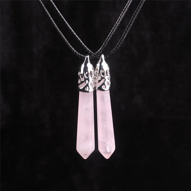 Open hart chakra lange rose quartz ketting roze edelsteen genezing layering kristal lederen touw 18 