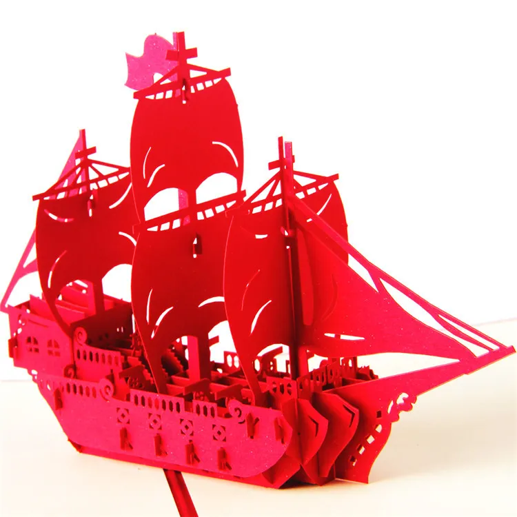Cartes de vœux Pop UP 3D créatives «bateau à voile», faites à la main, pour cadeau d'anniversaire, cartes postales d'affaires, fournitures de fête Festive