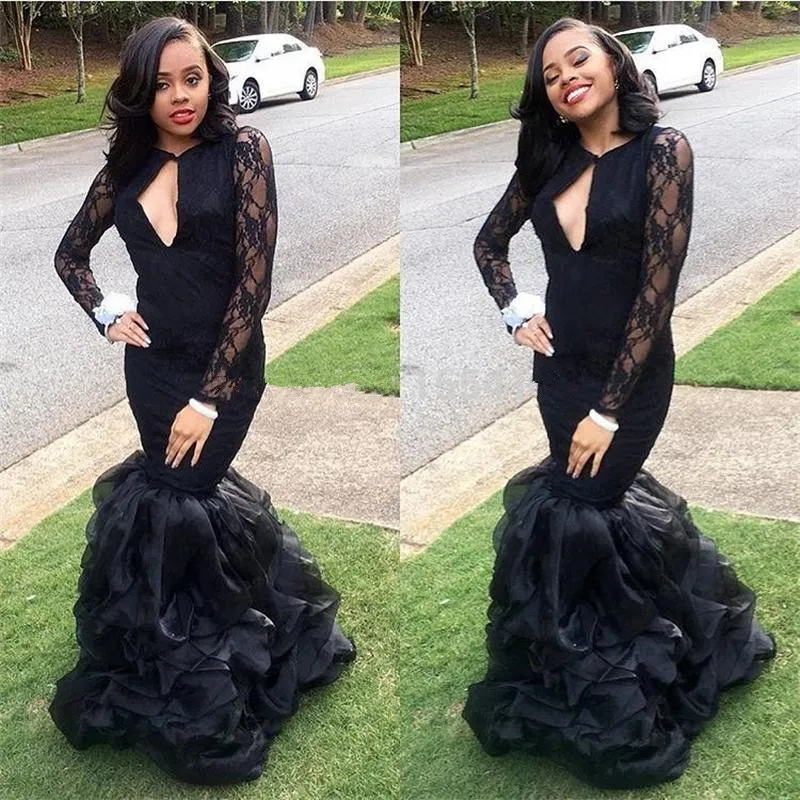 2017 New Arrival Lace Mermaid Black Ruffle Prom Dress With Keyhole Neckline Tiered Ruffles And Backless Design From Xzy1984316 139.82 DHgate.Com