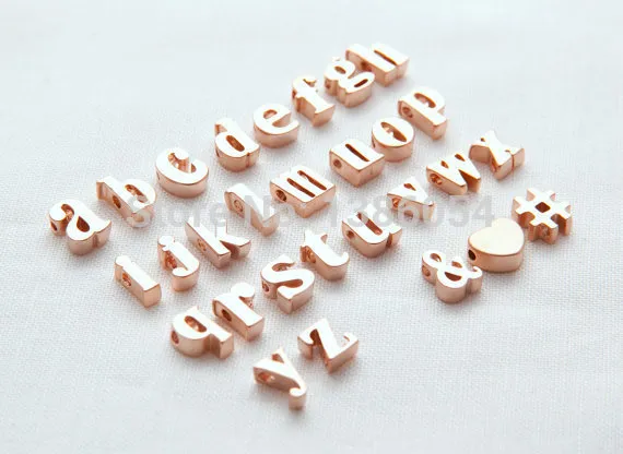 Atacado-fábrica atacado charme A-Z Rose Ouro Alfabeto Letras Charms, Ampersândia Inicial do Coração para Colar, Colar DIY / Pulseira