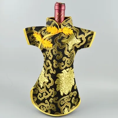 Chinese style Silk Satin Clothes for Wine Bottle Dress Bag Protection Cover Home Party Table Decoration Bottle Packaging Pouch fit 750ml
