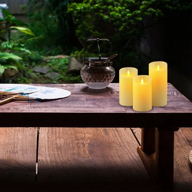 Bougies sans flamme Flammes vacillantes LED Veilleuses à distance avec minuterie Pilier de cire véritable Contrôle à 10 touches Réutilisable Ivoire Salle de bain Cuisine