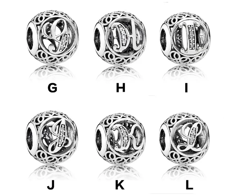 Wholesale Authentic 925 Sterling Silver Vintage Clear Letter Bead Charms Fit Pandora Women Charm Bracelets Silver Jewelry