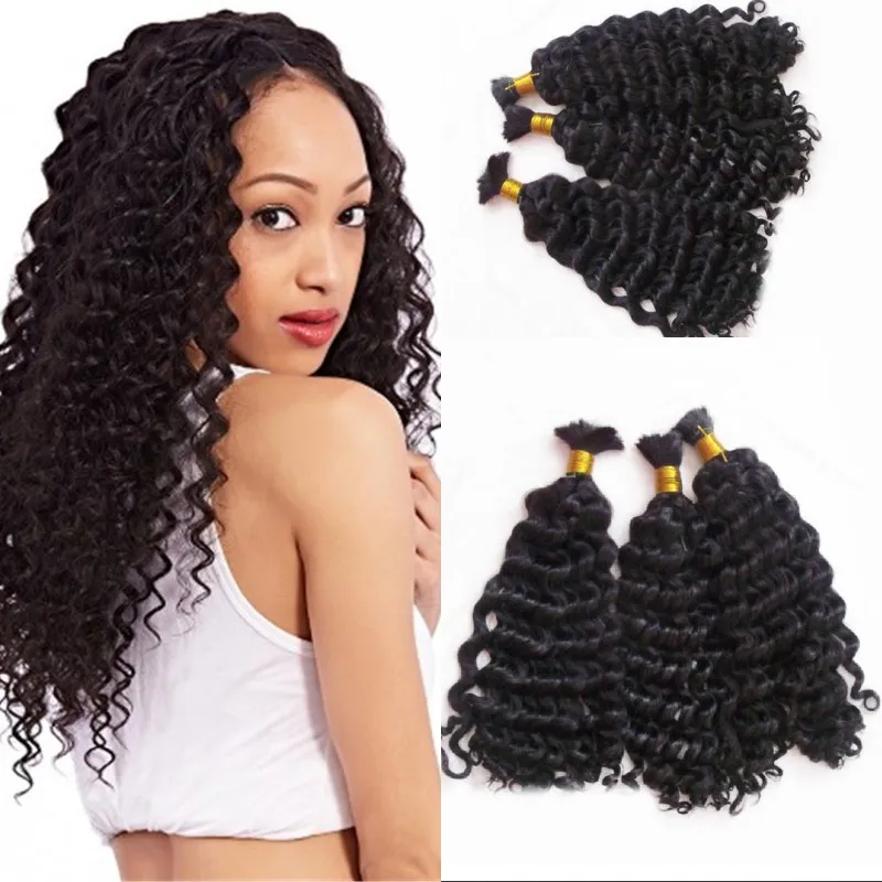 Volume de cabelo brasileiro onda profunda para tranças 3 pacotes de extensões de cabelo Natural cor Natural nenhum anexo FDSHINE