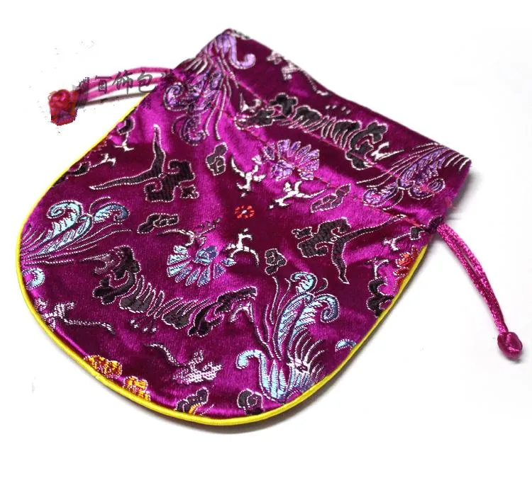 Dragon Phoenix Small Silk Brocade Pouch Drawstring Presentförpackning Smycken Parfym Förvaring Påse Candy Tea Spices Sachet Favor Bag 10st / 