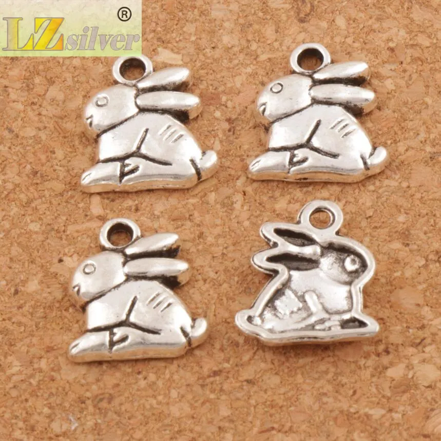 Bunny Rabbit Pasen Charms Hangers 100 stks / partij Antiek Zilver 13.2x14.3mm Sieraden DIY L498 2017 Mode-sieraden